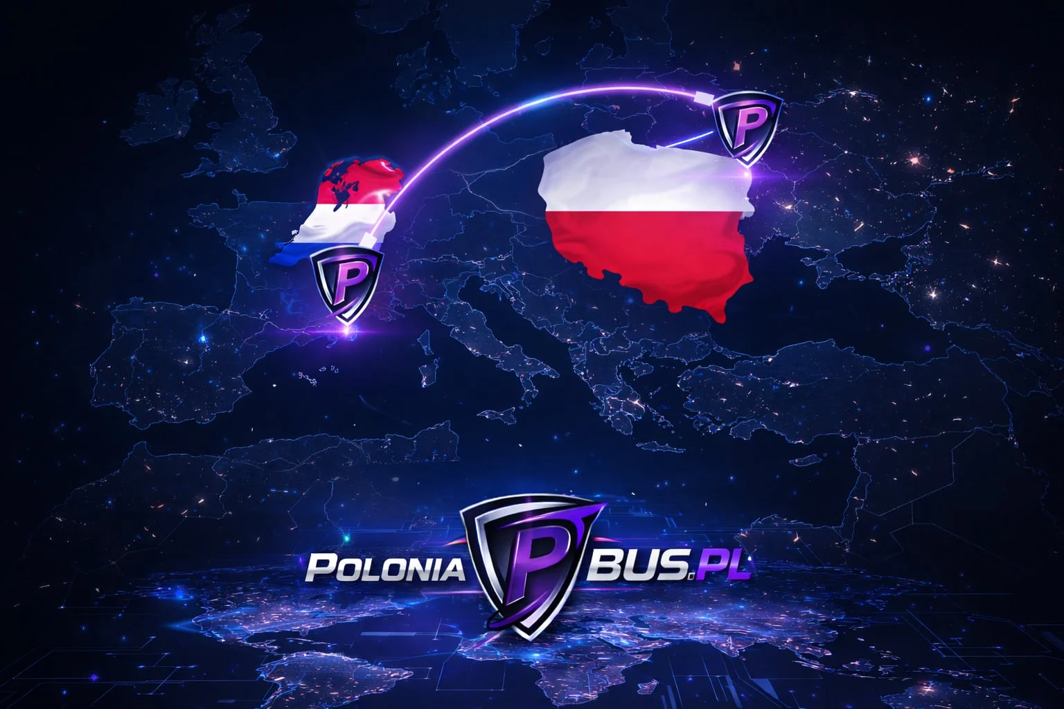 Mapa Europy z flagami Polski i Francji